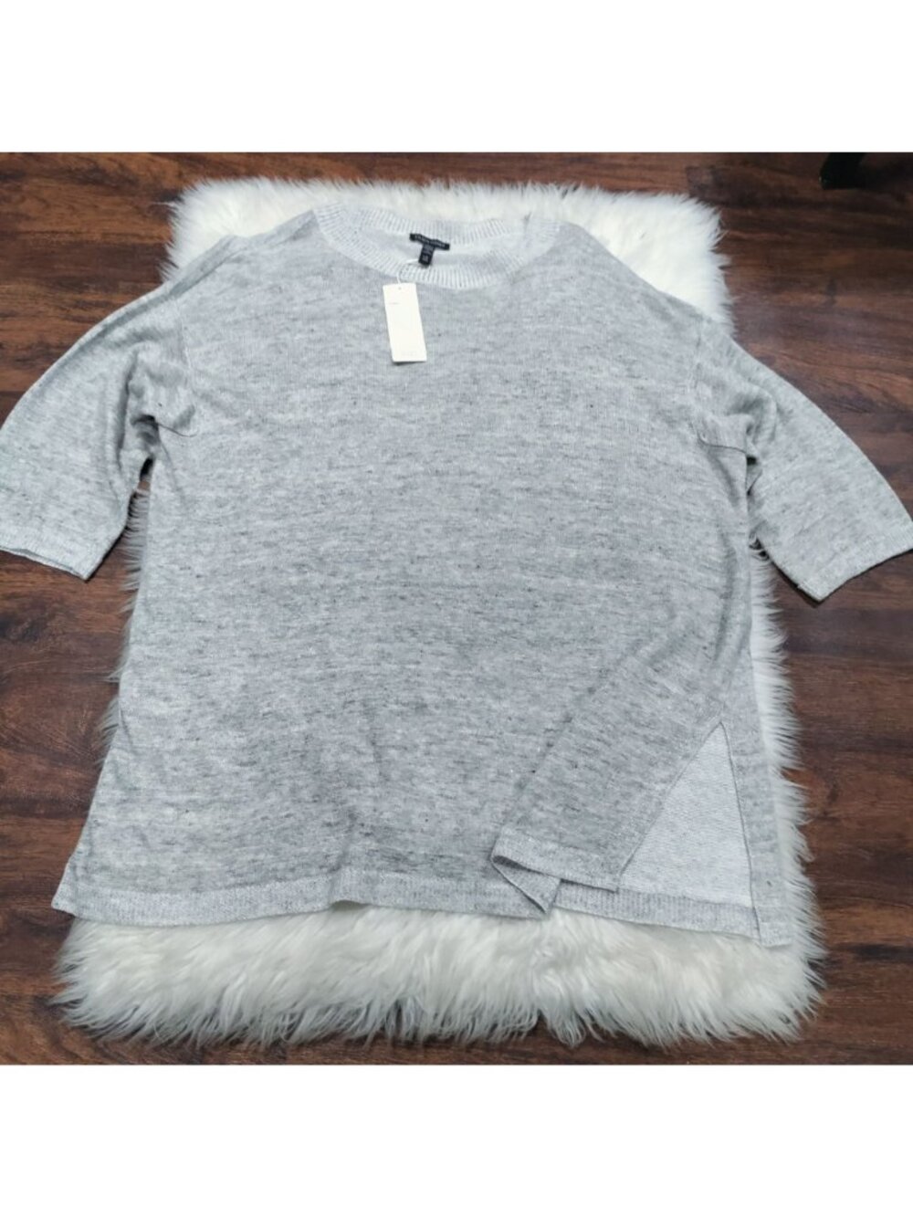 NWT Eileen Fisher Organic Linen Melange Lagenlook SZ L Mock Artsey Sweater Gray - Picture 4 of 14